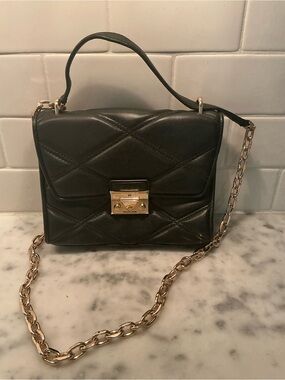 Michael Kors Black Quilted Crossbody Shoulder Bag Gold Chain